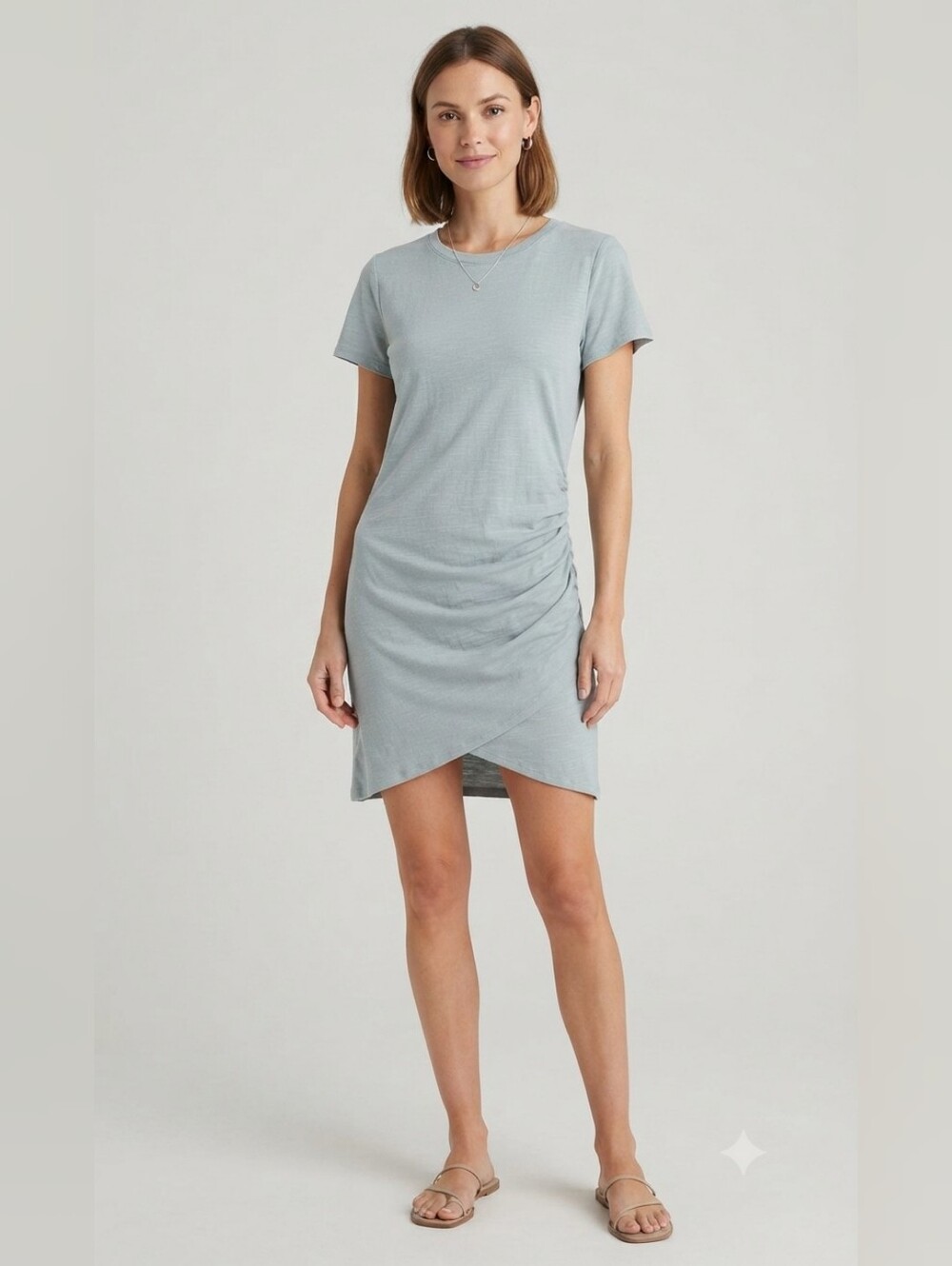 Light Blue Juniors Ruched Short Sleeve Crewneck T-Shirt Midi Dress Size XL EUC